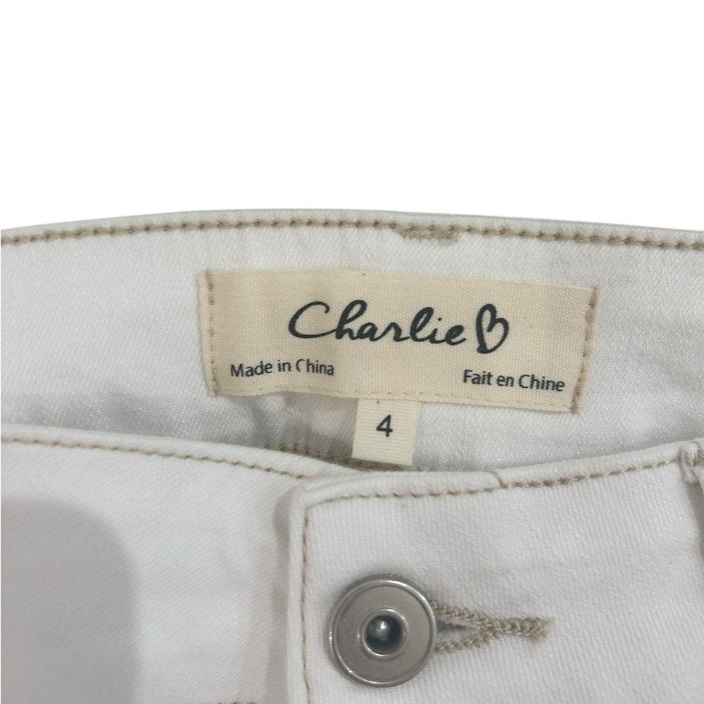CHARLIE B White Straight Leg ankle Jeans tan Fringe Hems & contrast stitching 4 - Picture 6 of 7